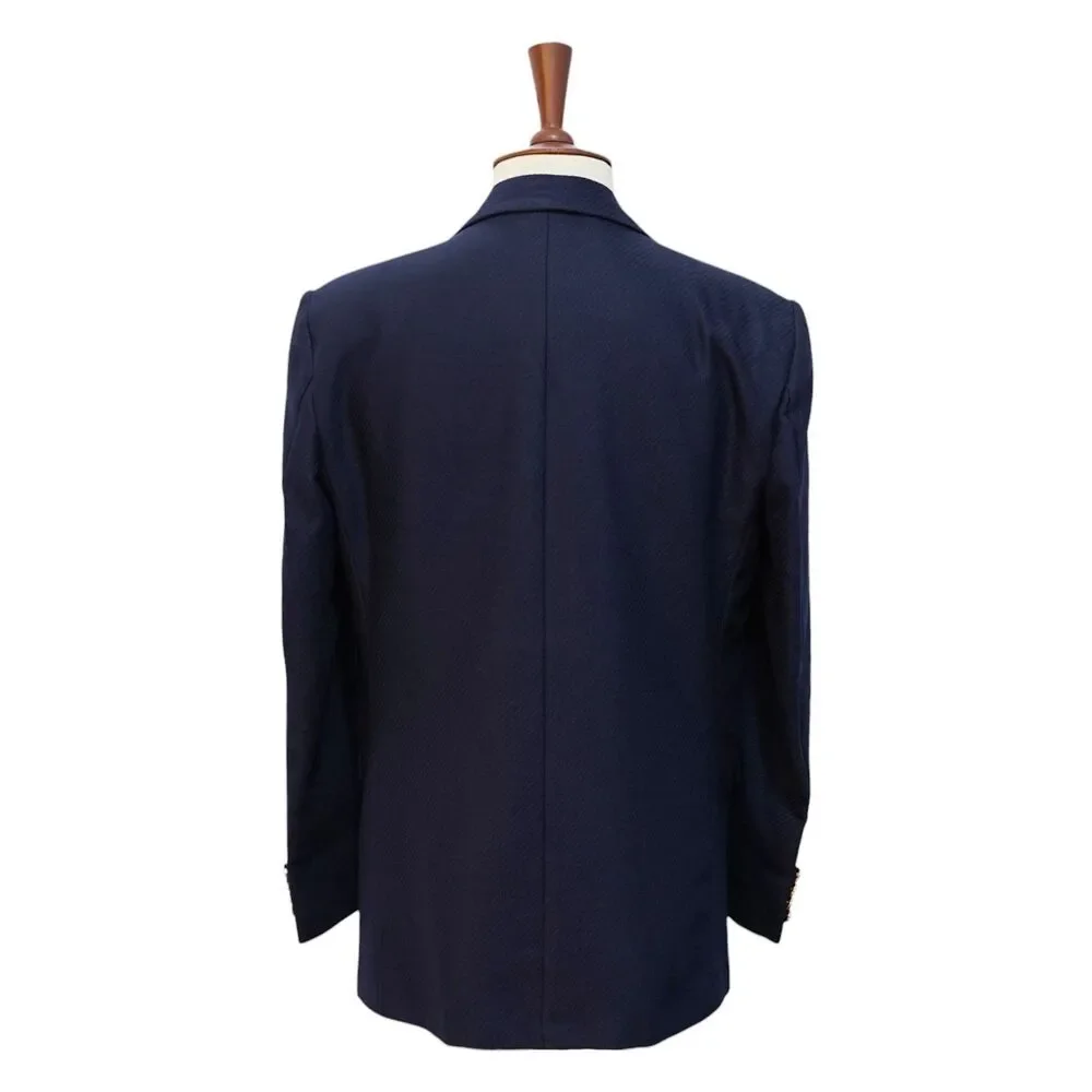 Mens 42R Navy Blue Wool Blazer Hand Embroidered Gold Paisley Tuxedo Suit Jacket